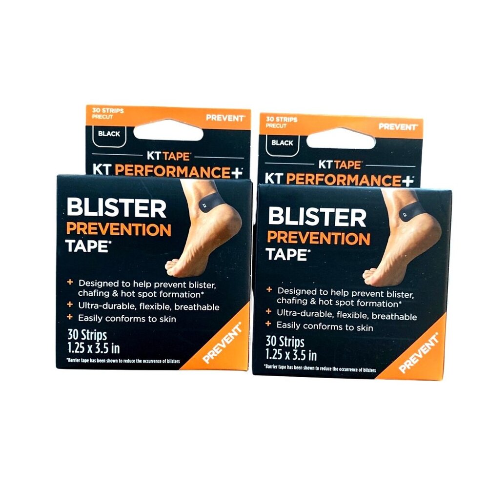 KT Performance+ Blister Prevention Tape 30 Strips Precut 1.25" X 3.5" Black Ultr